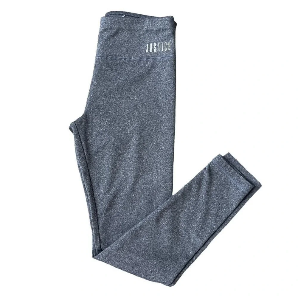 Girls 10 Justice Full Length Ankle Charcoal Gray Soft Stretch Classic Leggings